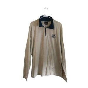 Atlas For Men Shirt Men's Size Large Beige Logo Collar Zip Long Sleeve